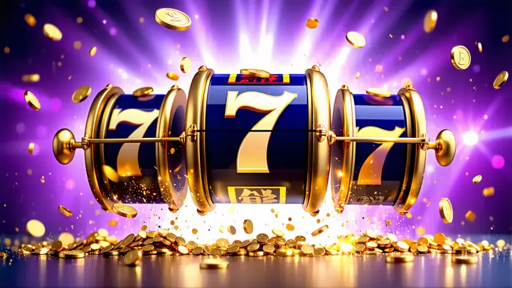 Free slot machine game artwork - three gold reels showing lucky sevens